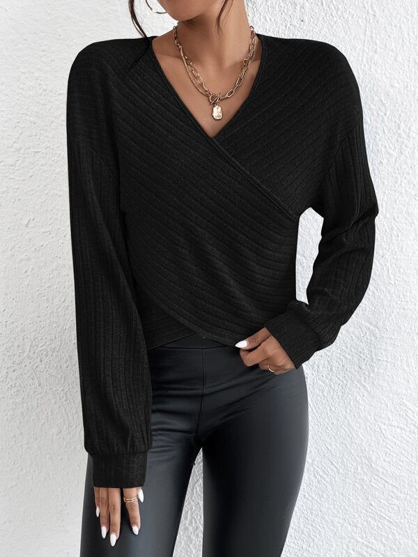 CozyKnit V-neck crossover pullover sweater