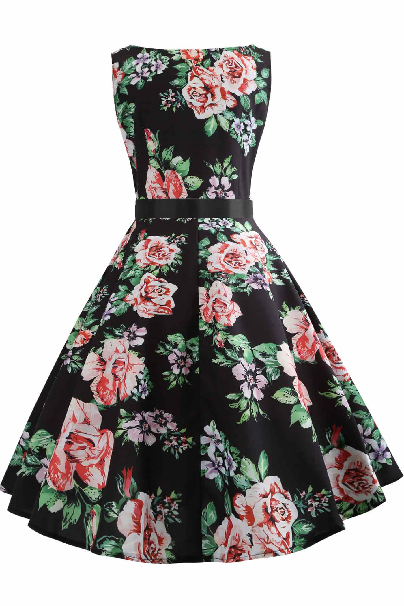 Hepburn Vintage Floral Sleeveless Dress