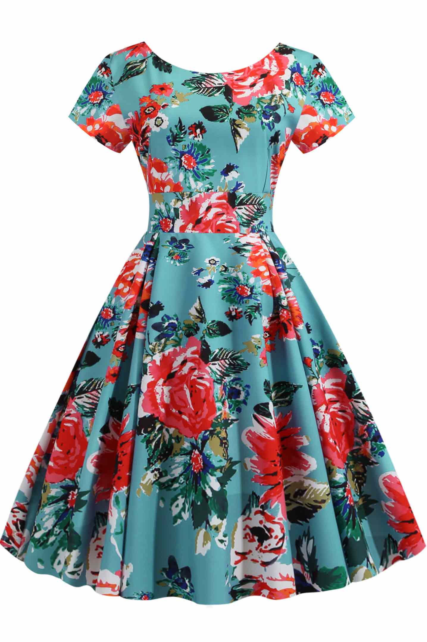 Retro Floral Print Scoop A-line Dress