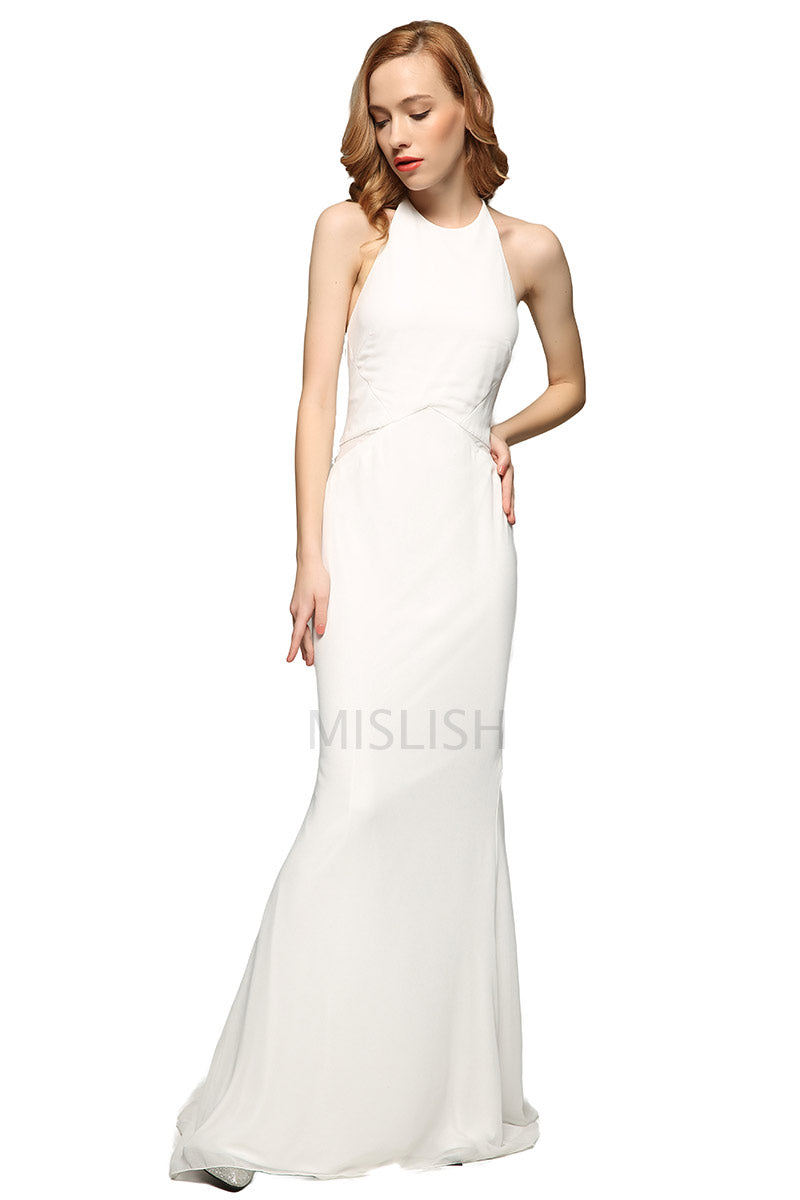 Rita Ora Inspired White Halter Evening Party Dress