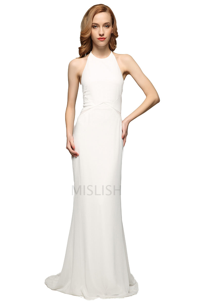 Rita Ora Inspired White Halter Evening Party Dress