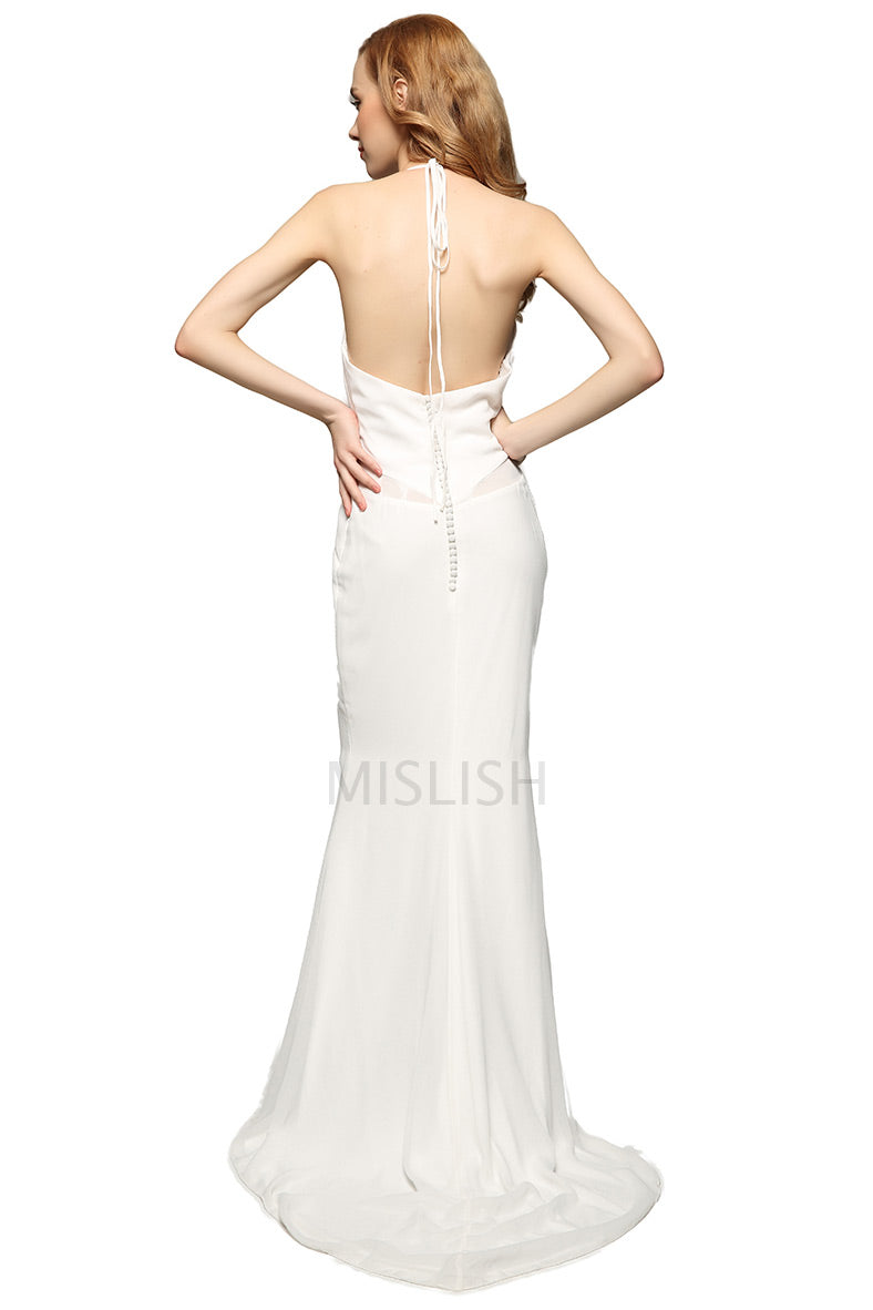 Rita Ora Inspired White Halter Evening Party Dress