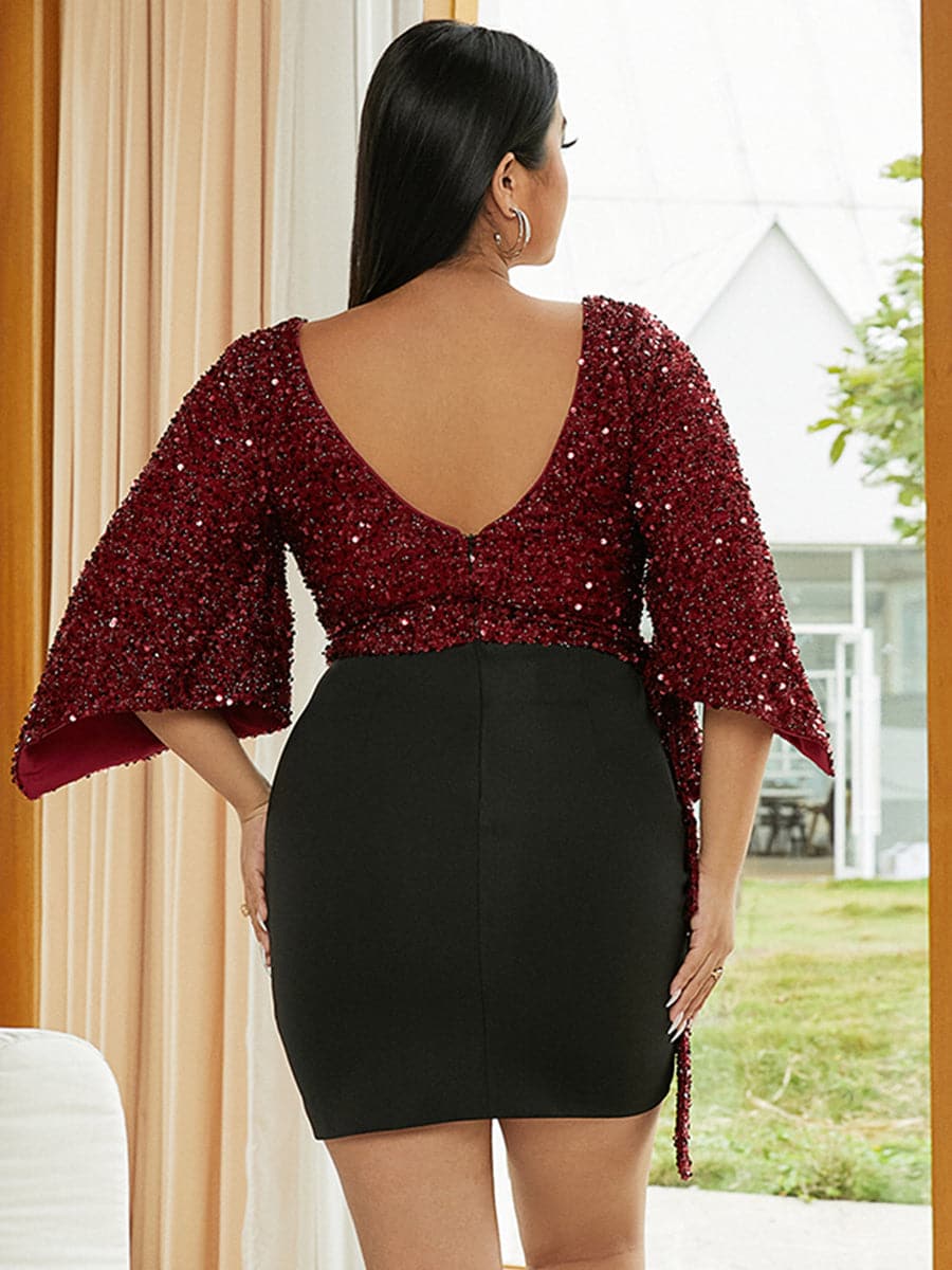 Plus Size Deep V Neck Cocktail Dress PJMH3088