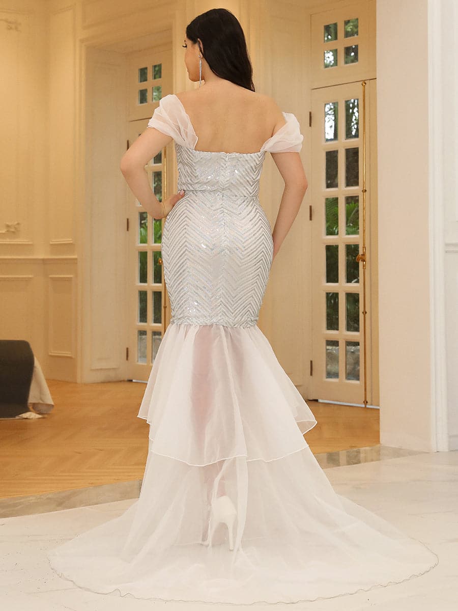 Strapless Sequin Mermaid White Evening Dress WY57