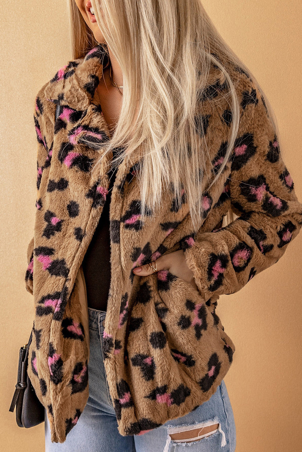 Brown Plush Fur Leopard Coat