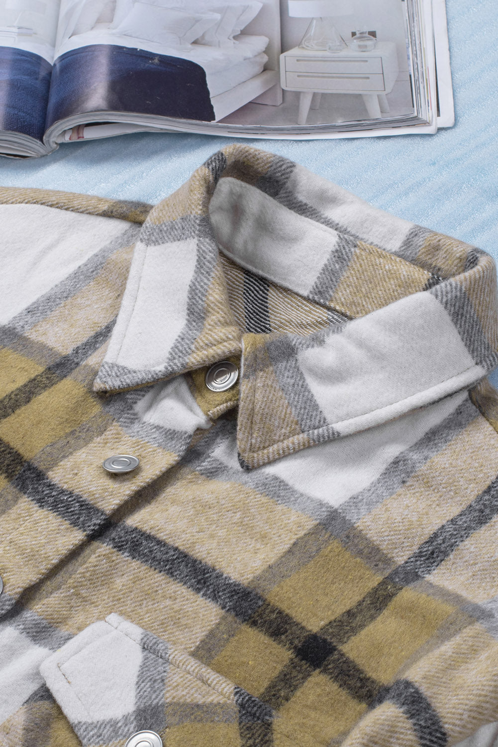 Button-Up Pocket Long Sleeve Plaid Shacket