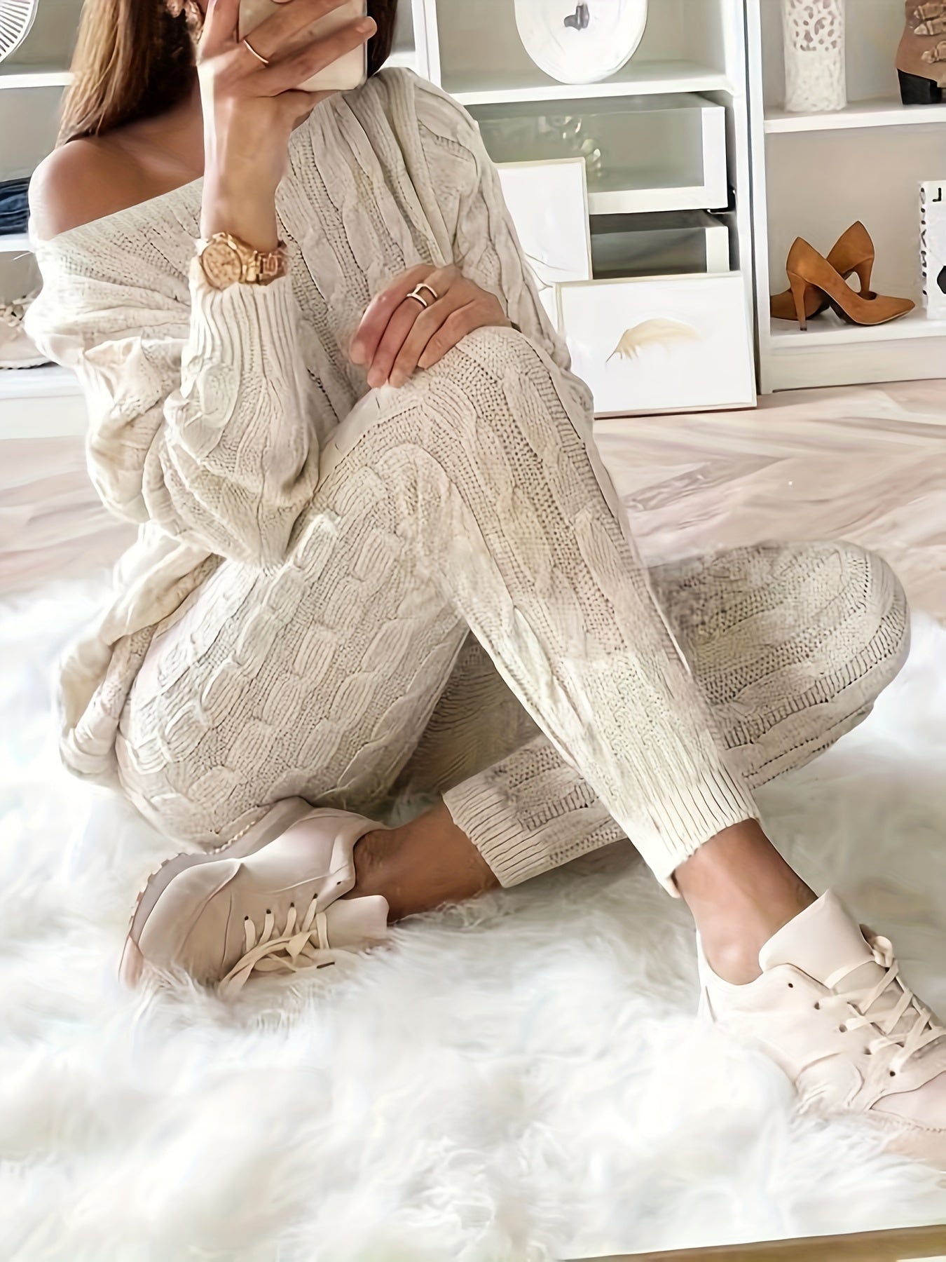 Knitted Matching Sweater & Pants Outfits Two-piece Set