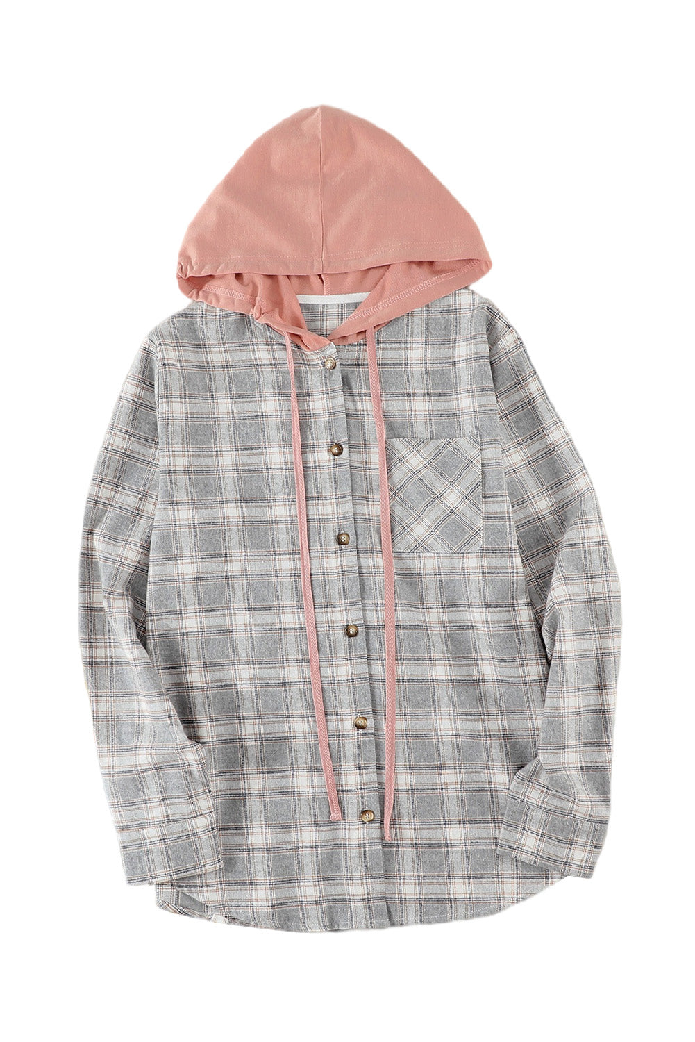 Drawstring Plaid Hooded Shacket