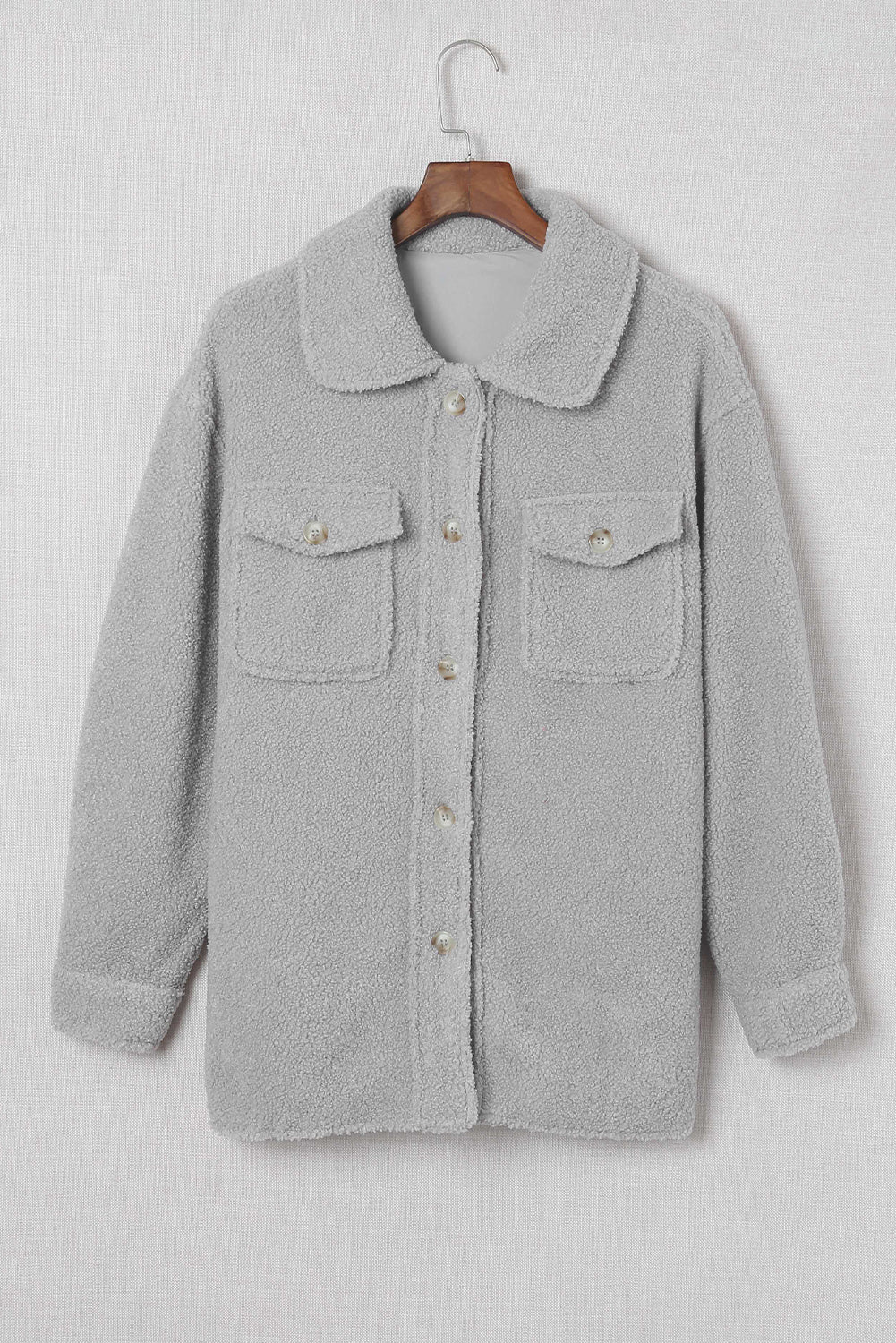 Flap Pockets Button Front Teddy Coat