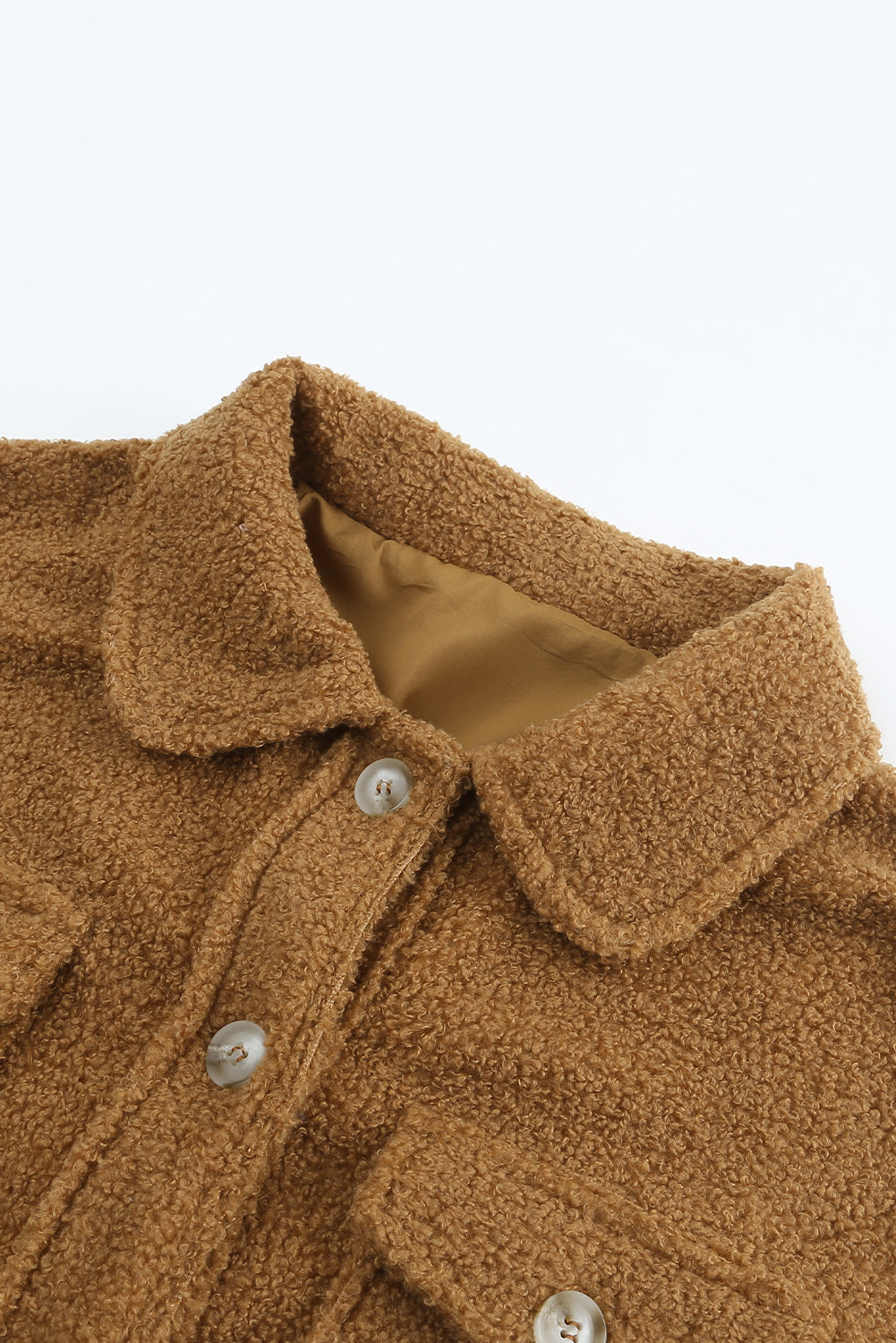 Flap Pockets Button Front Teddy Coat