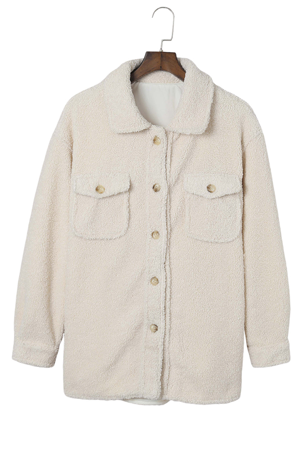 Flap Pockets Button Front Teddy Coat