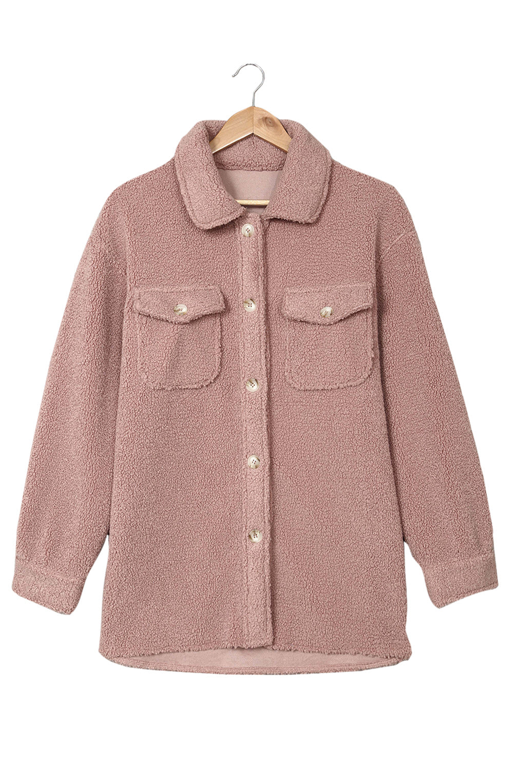 Flap Pockets Button Front Teddy Coat