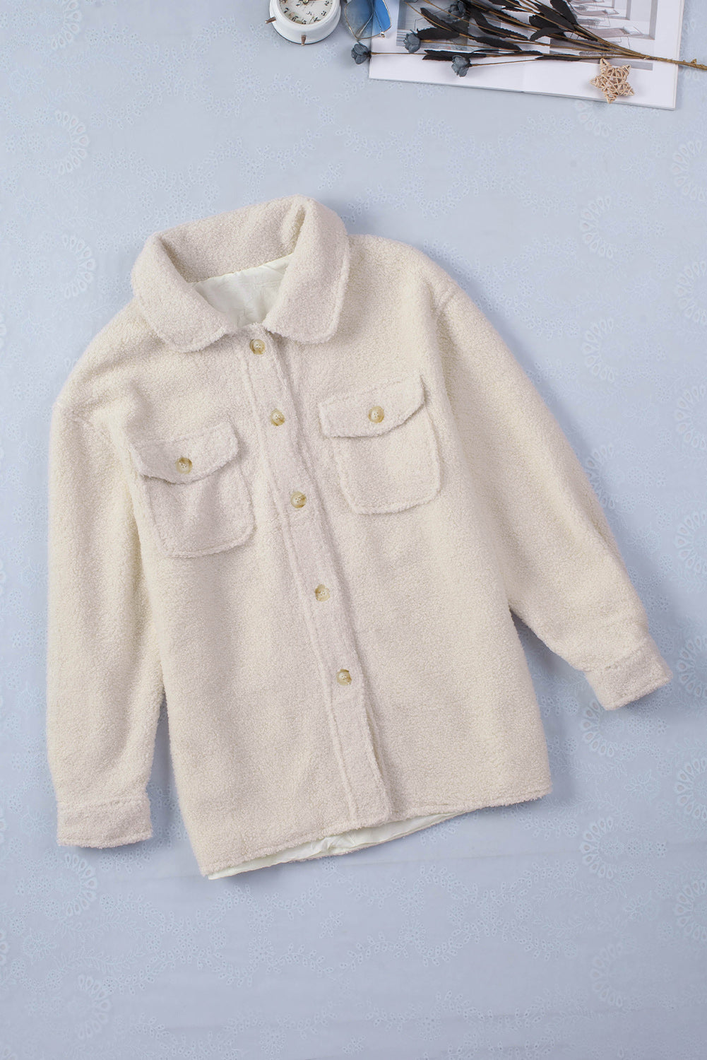 Flap Pockets Button Front Teddy Coat