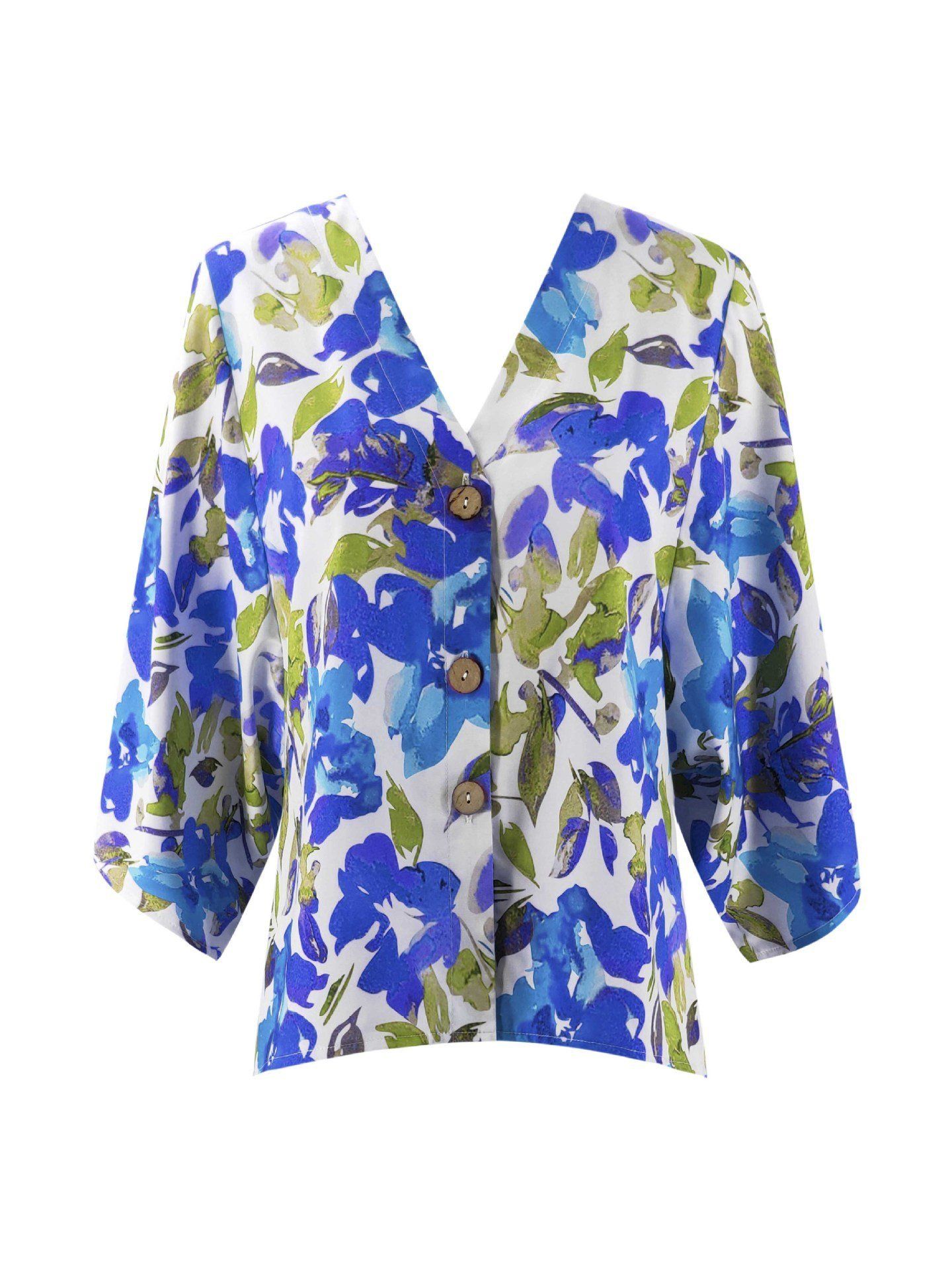 Floral Batwing Sleeve Buttons Top