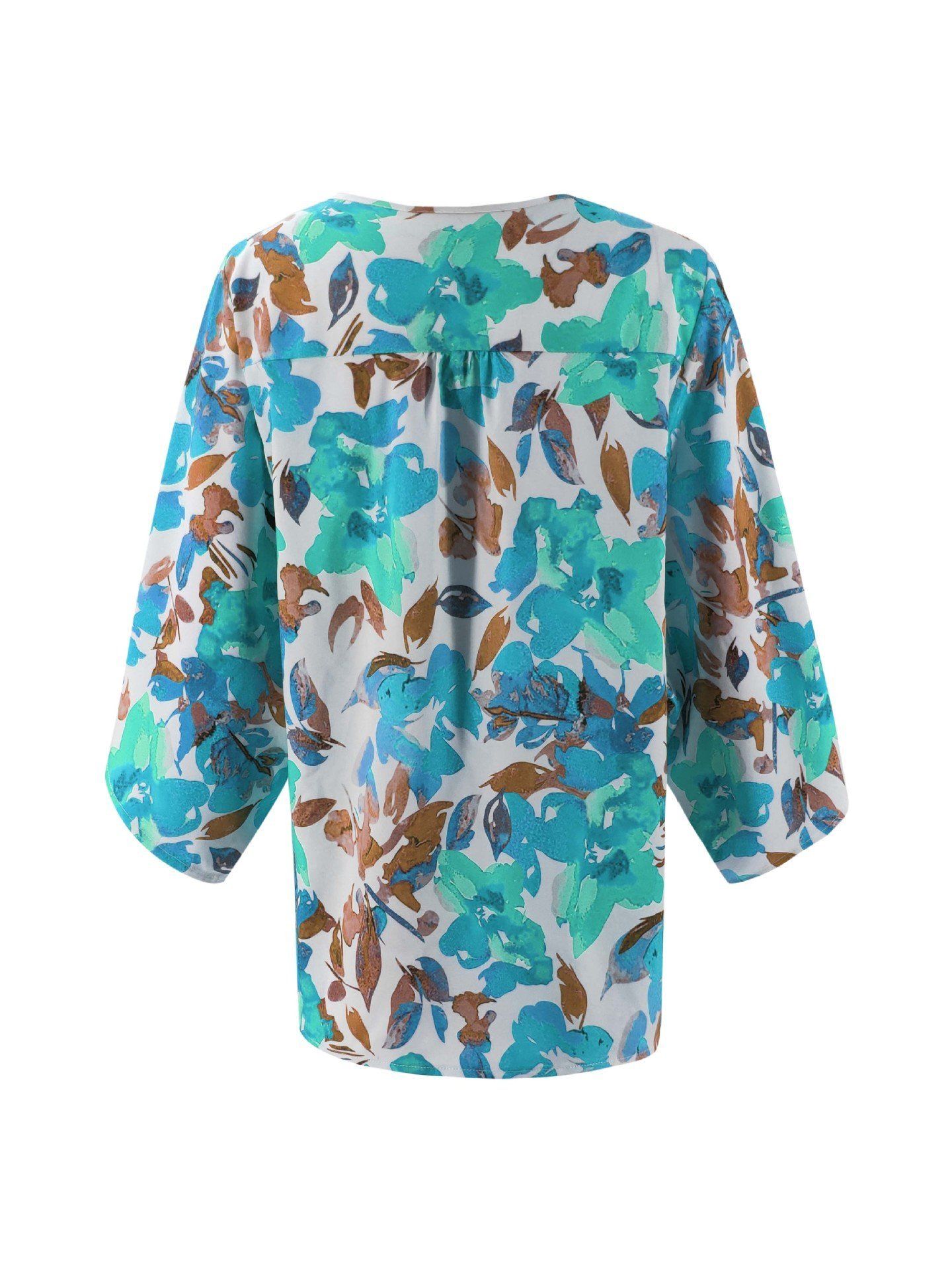 Floral Batwing Sleeve Buttons Top