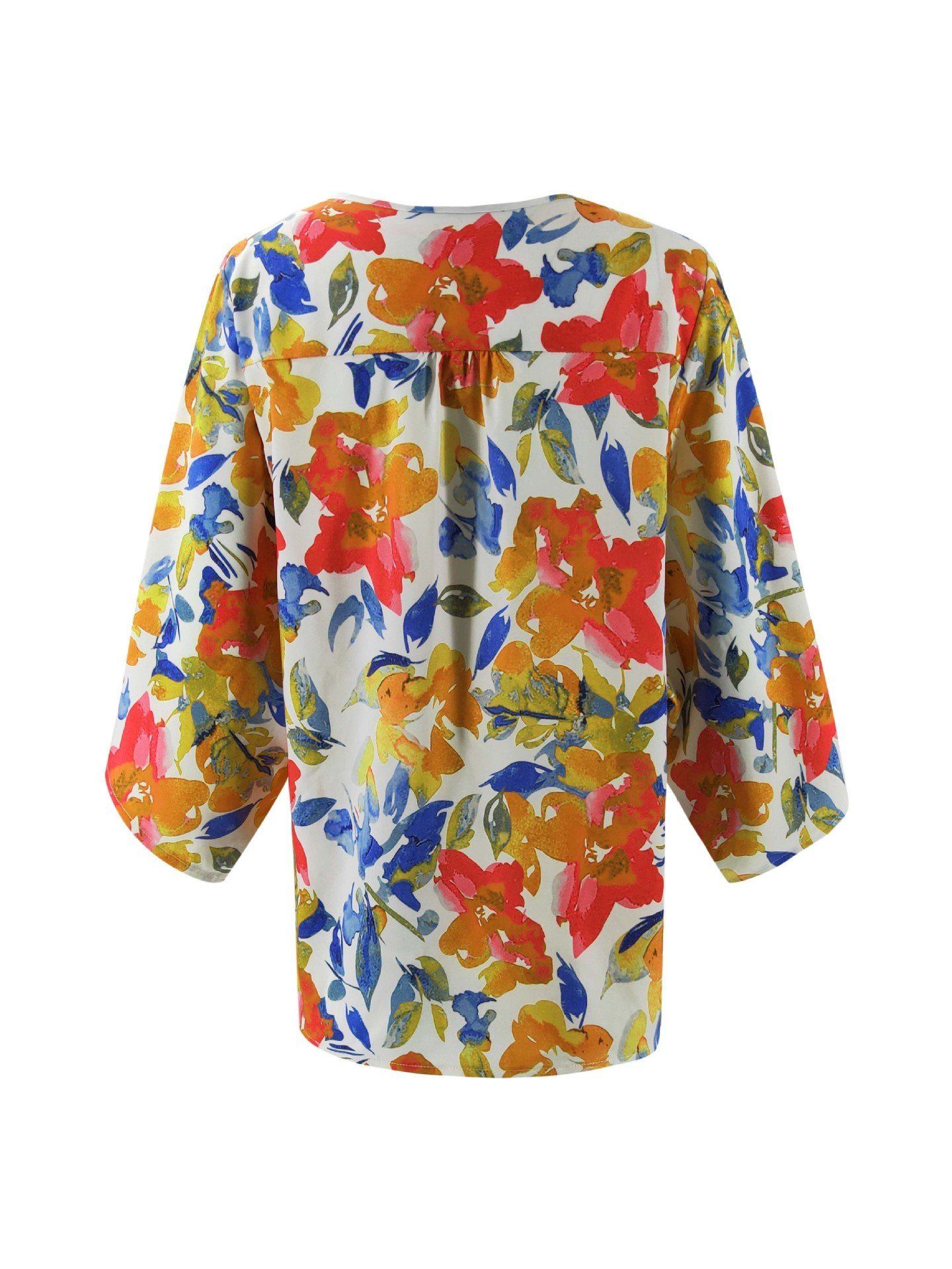 Floral Batwing Sleeve Buttons Top