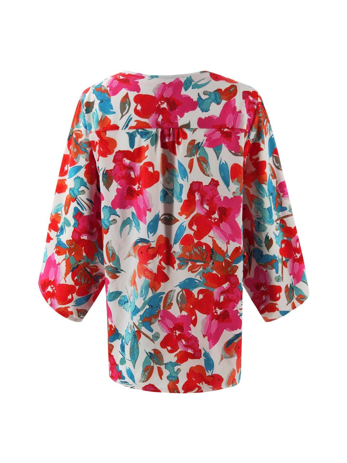 Floral Batwing Sleeve Buttons Top