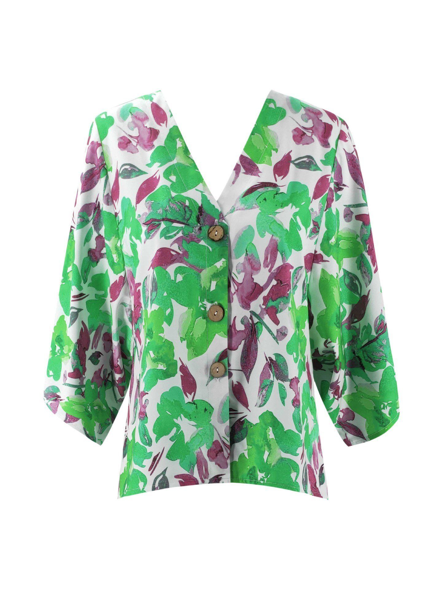 Floral Batwing Sleeve Buttons Top