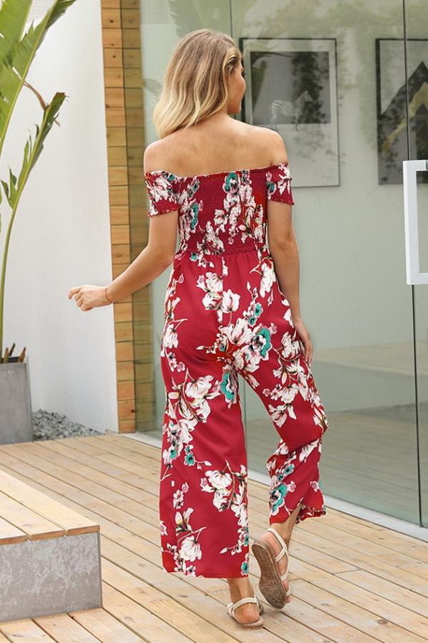 Floral Off Shoulder Smocked Jumpsuit