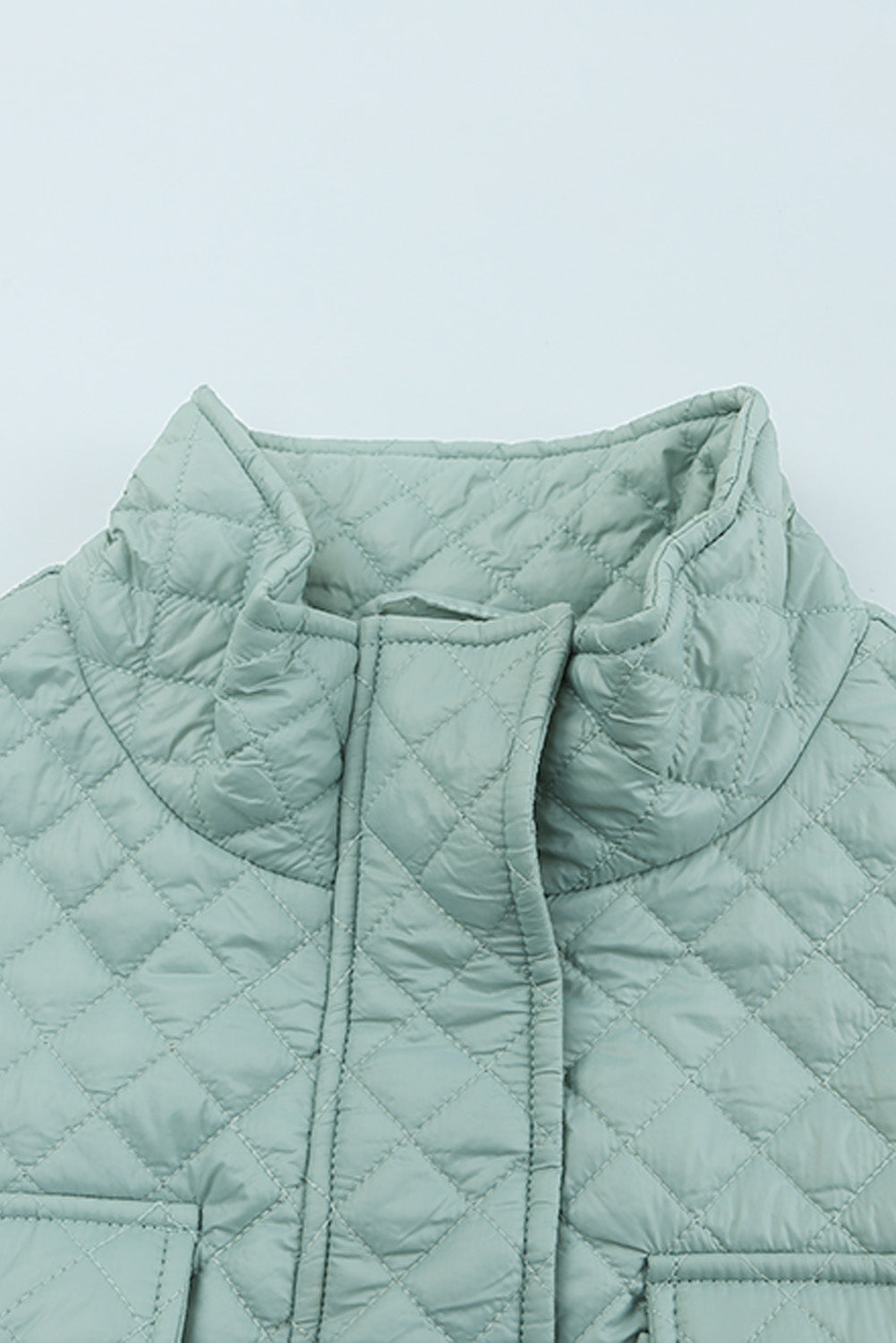 Green Quilted Pocketed Zip-Up Cropped Jacket