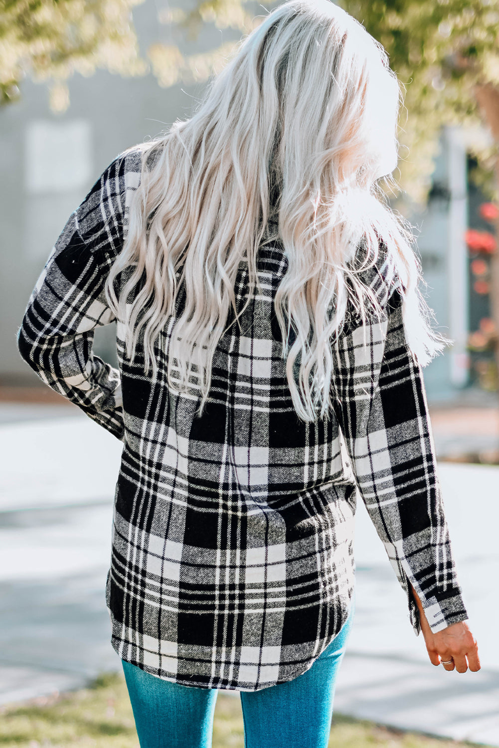 Grid Print Boyfriend Shacket