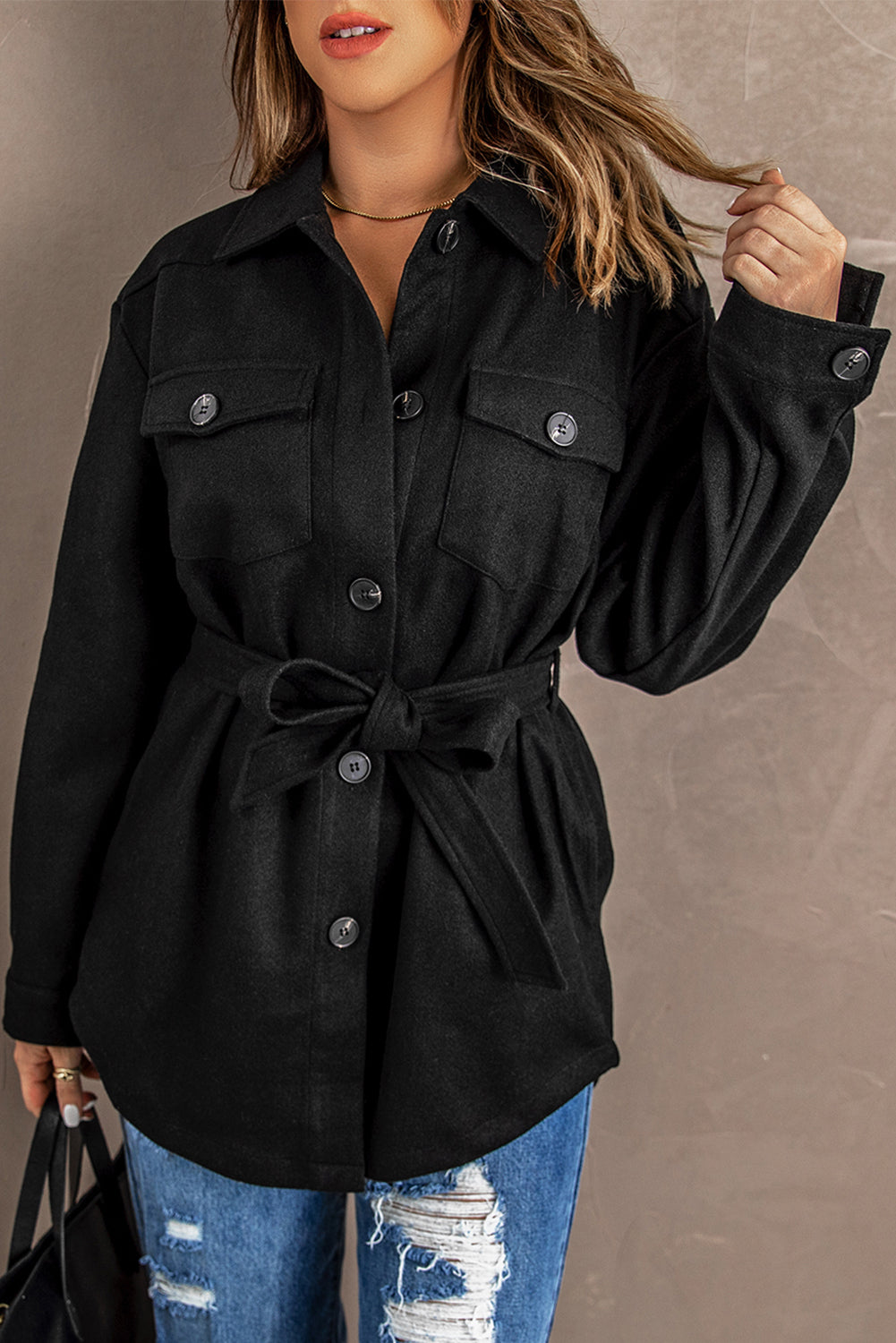 Lapel Button-Down Coat With Chest Pockets