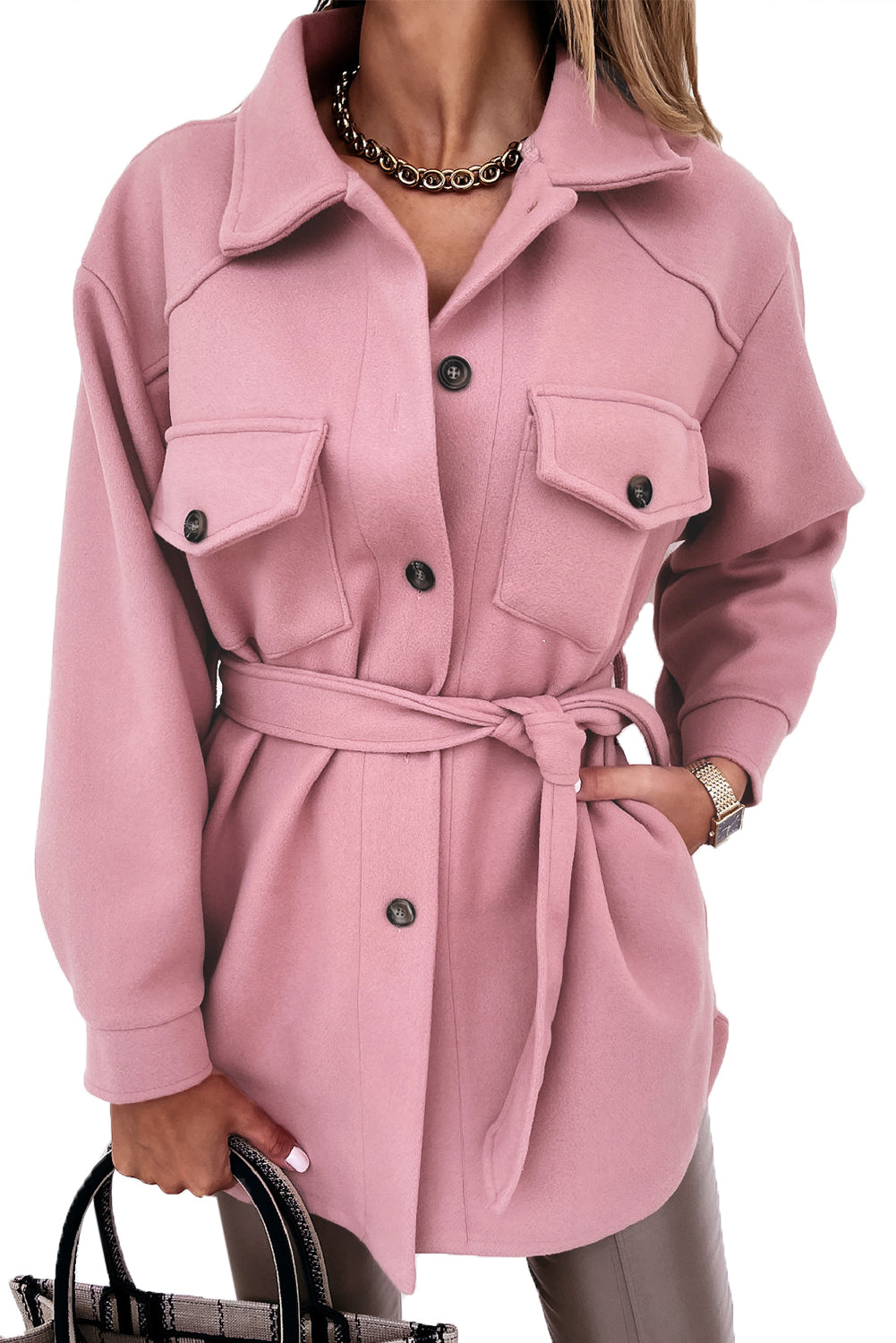 Lapel Button-Down Coat With Chest Pockets