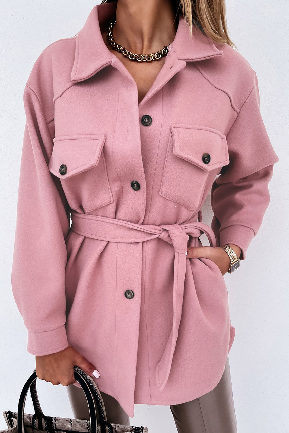 Lapel Button-Down Coat With Chest Pockets