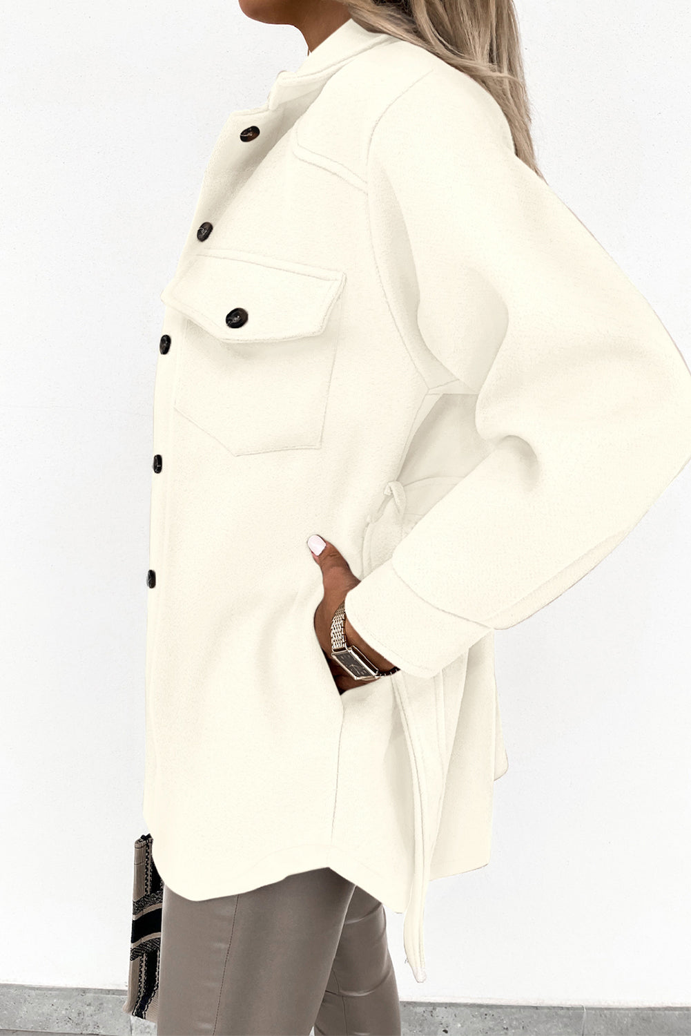 Lapel Button-Down Coat With Chest Pockets