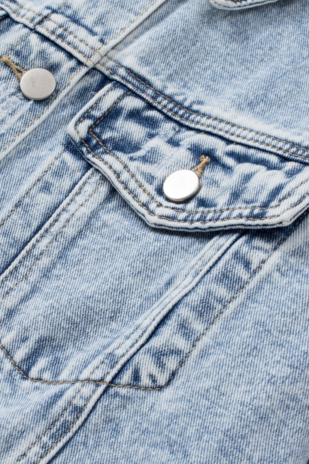 Lapel Distressed Raw Hem Buttons Denim Jacket