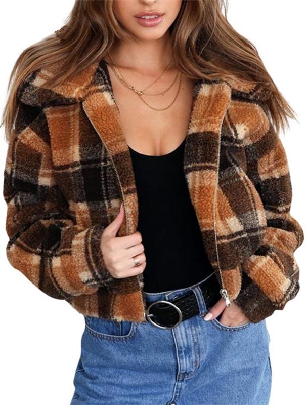 Plaid Faux Fur Cropped Biker Down Jacket