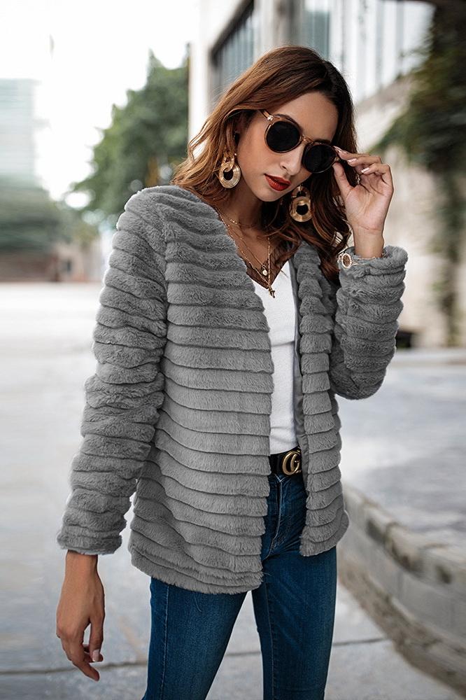 Plain Elegant Faux Fur Coat