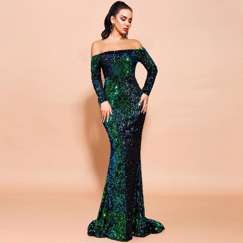 Shoulder Split Mermaid Sequins Dress