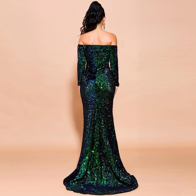 Shoulder Split Mermaid Sequins Dress