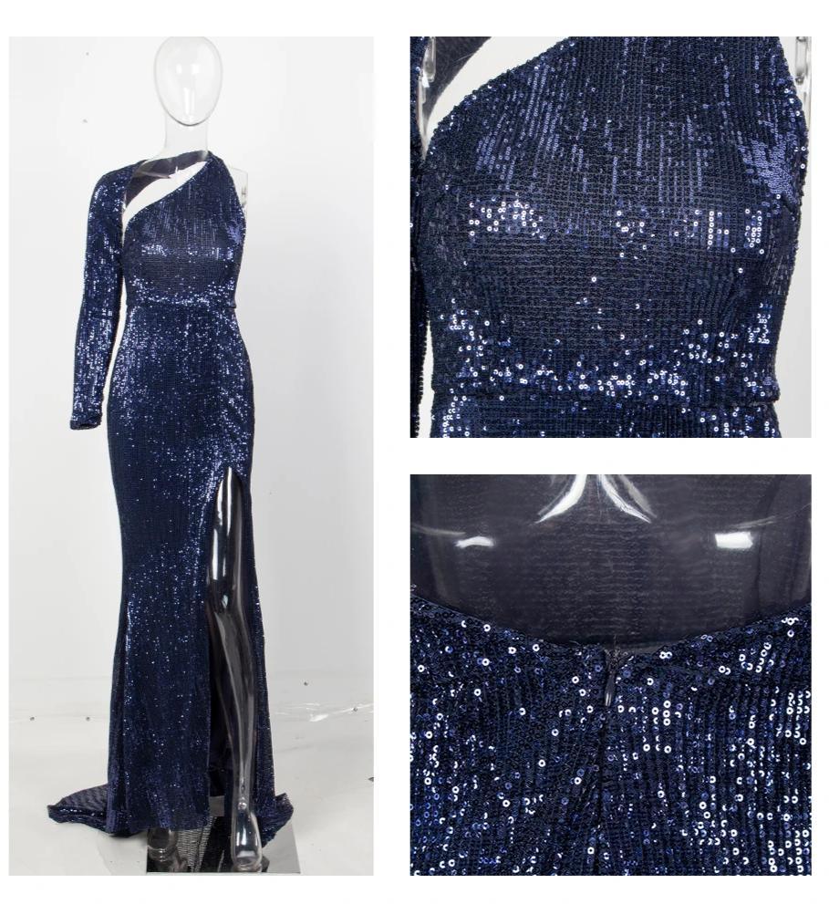 Single Sleeve Shimmering Sequin Maxi Dress