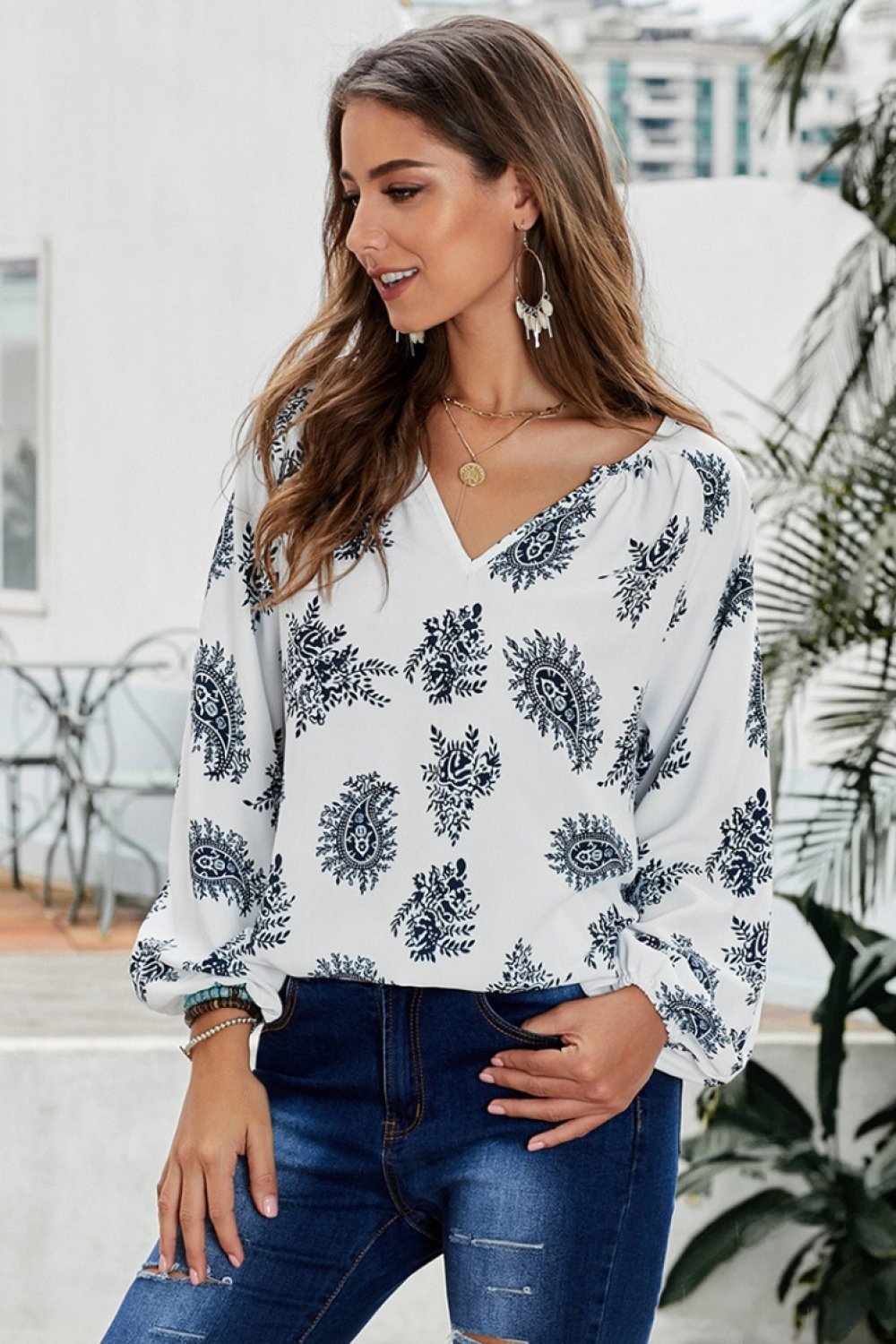 Three Quarter Length Sleeve Loose Blouse