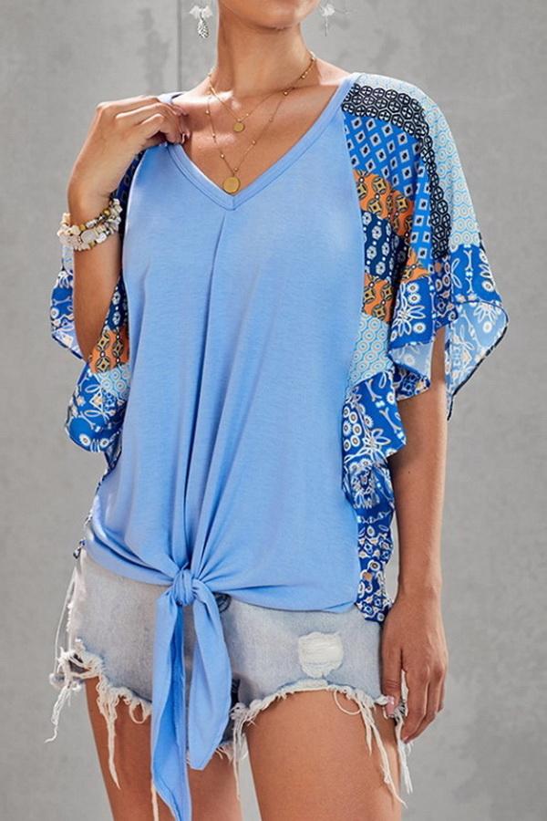 Trumpet Sleeve Chiffon Stitching Loose T-shirt