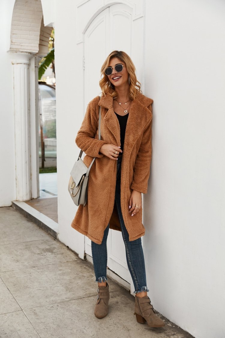 Tweed Lapel Pocket Brown Coat